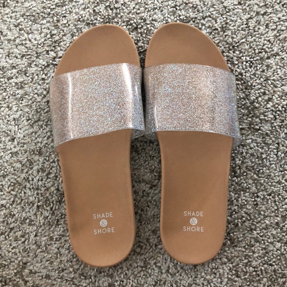 Silver and tan Slides